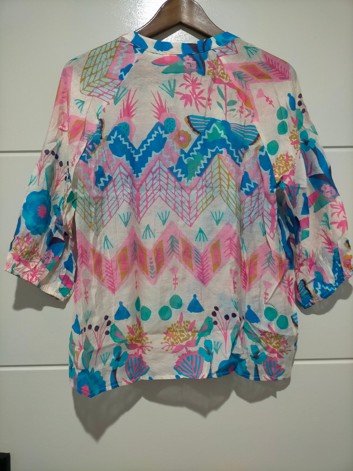 Malta Blouse Top ~ White Garden print