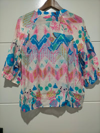 Malta Blouse Top ~ White Garden print