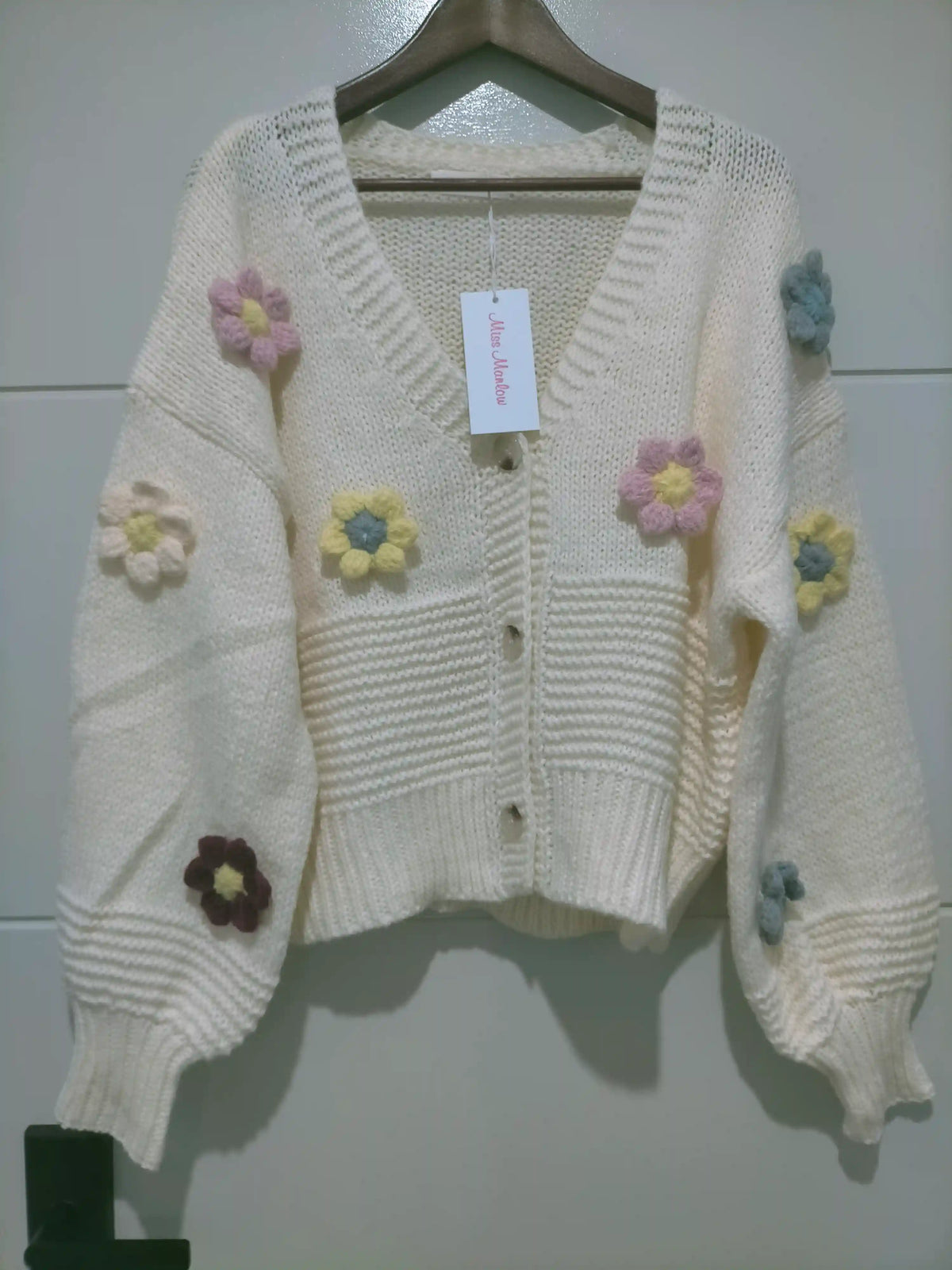 Mayfair Flower Knit Cardigan - Creamy Winter White