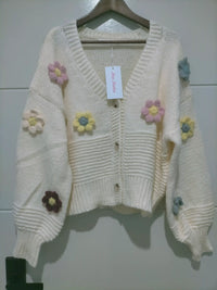 Mayfair Flower Knit Cardigan - Creamy Winter White