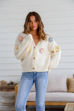 Mayfair Flower Knit Cardigan - Creamy Winter White