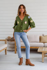 Mayfair Flower Knit Cardigan - Khaki