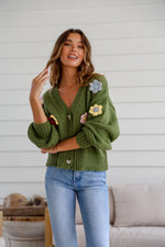 Mayfair Flower Knit Cardigan - Khaki