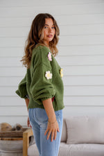 Mayfair Flower Knit Cardigan - Khaki