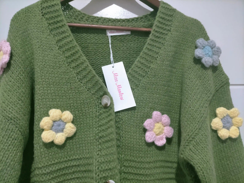 Mayfair Flower Knit Cardigan - Khaki