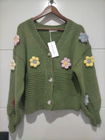 Mayfair Flower Knit Cardigan - Khaki