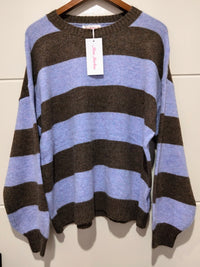 Brady Bunch stripe knit in lilac and chocolate – front flat lay showing full length