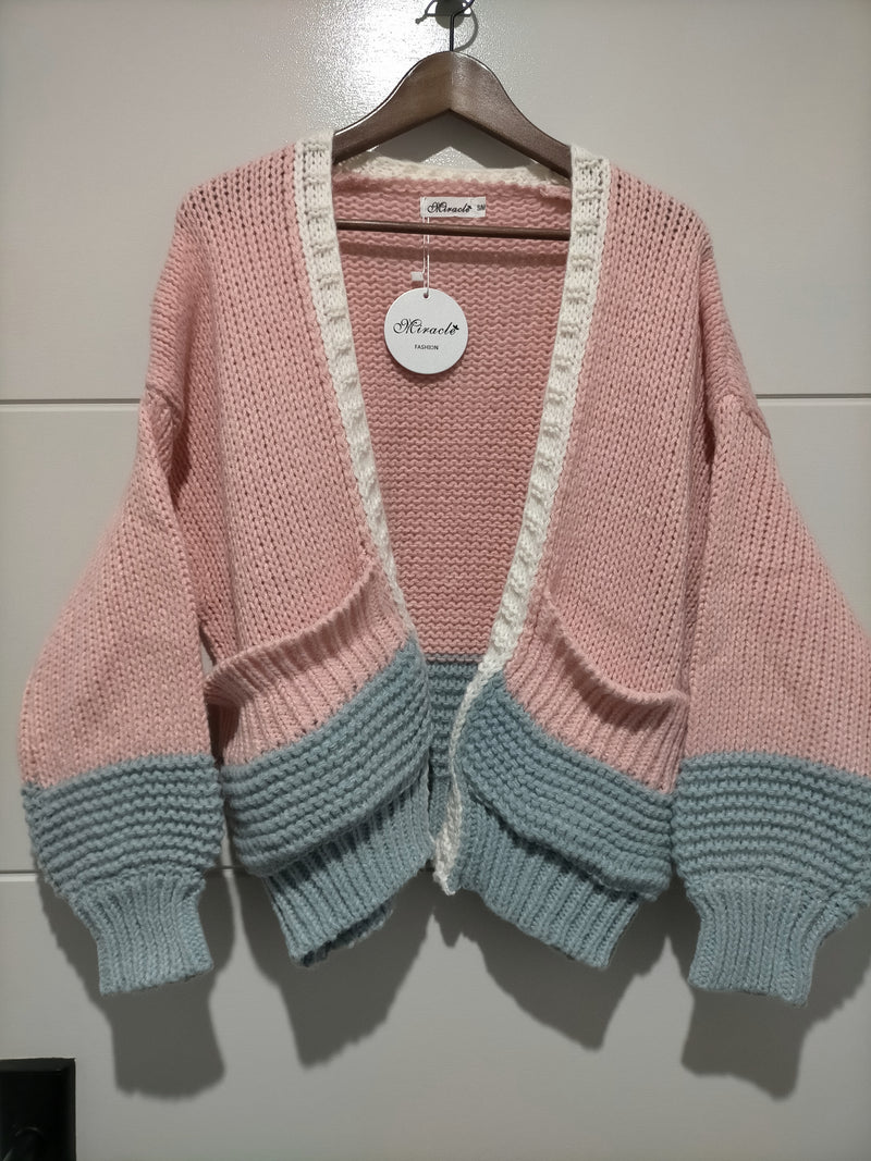 Minnesota Chunky Pocket Cardi - Pink, Blue and Cream