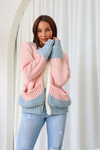 Minnesota Chunky Pocket Cardi ~ Pink, Blue and Cream