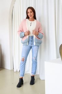 Minnesota Chunky Pocket Cardi ~ Pink, Blue and Cream