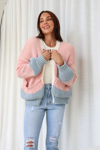 Minnesota Chunky Pocket Cardi ~ Pink, Blue and Cream