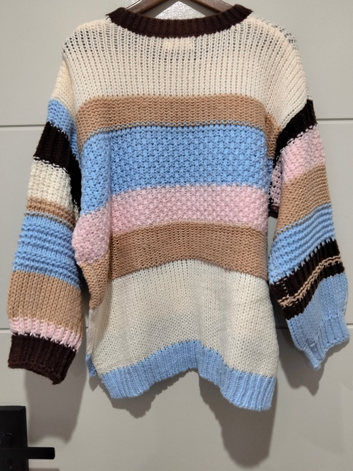 Bastille Chunky Knit Jumper blue stripe – flat lay back view