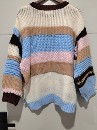 Bastille Chunky Knit Jumper blue stripe – flat lay back view