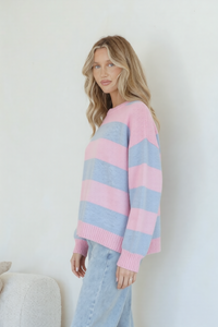 Brady Bunch Stripe Knit blue pink – model side view
