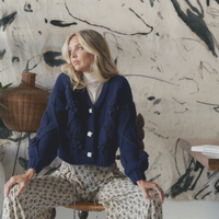 Cozy Knit Cardi Floral ~ Navy