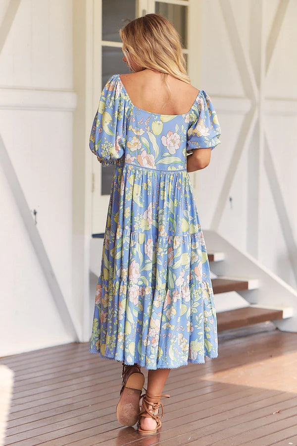 Rosella Midi Dress Blue Dusk print
