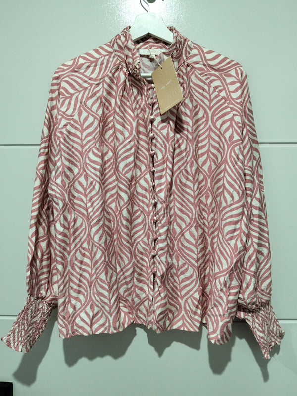 Aperol Blouse ~ Vine Blush and White