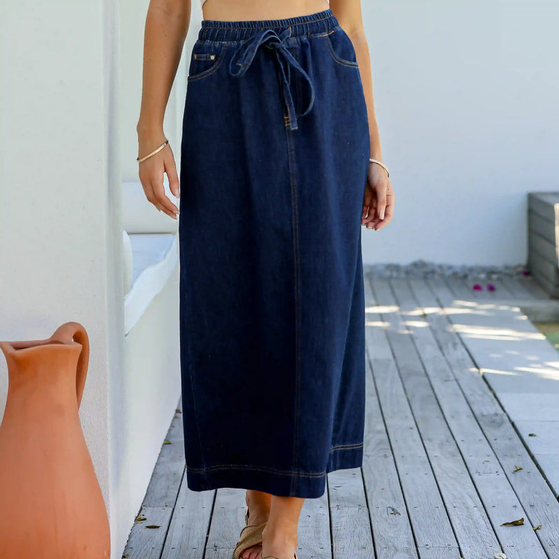 Portsea Denim Maxi Skirt Dark Blue