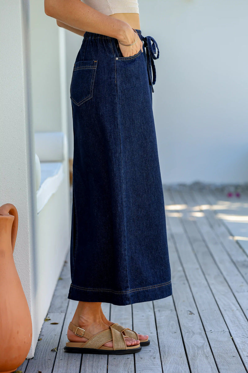 Portsea Denim Maxi Skirt Dark Blue