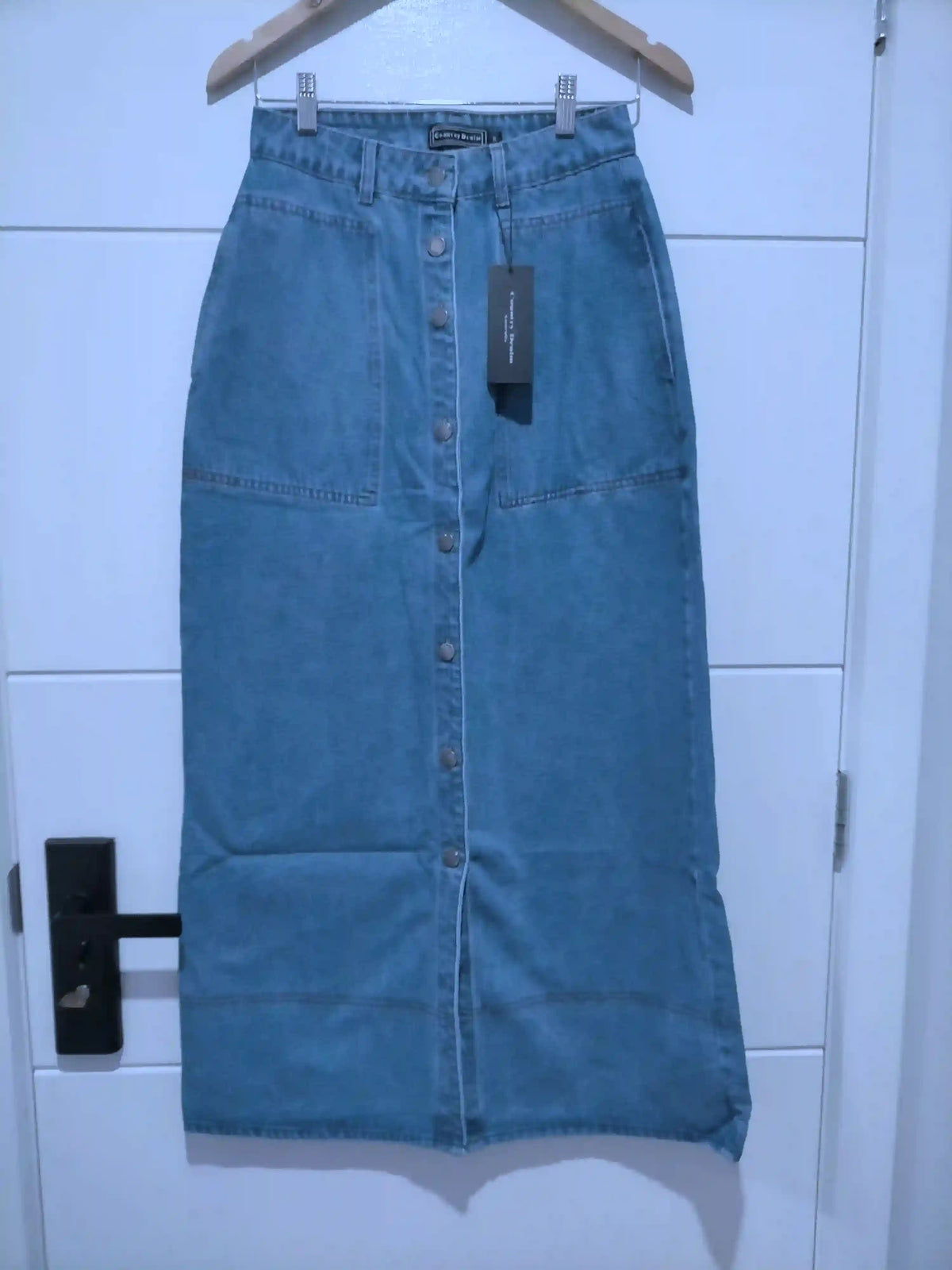 Presley Denim Button Front Maxi Skirt ~ Mid Blue