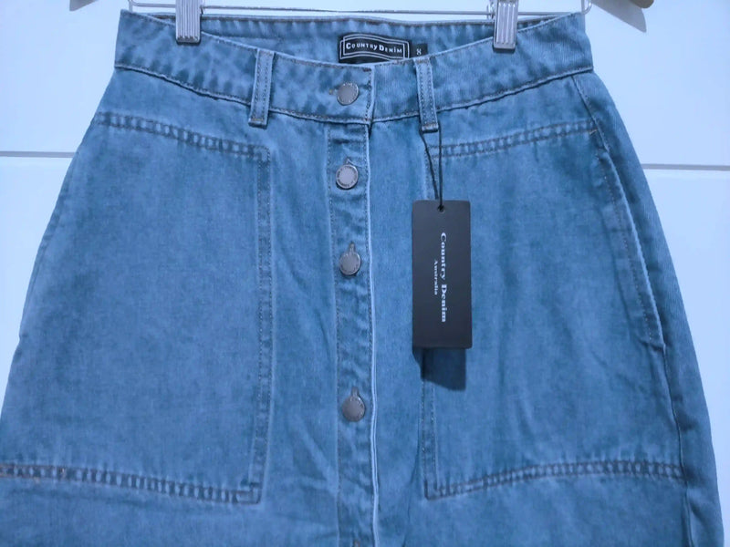 Presley Denim Button Front Maxi Skirt Mid Blue
