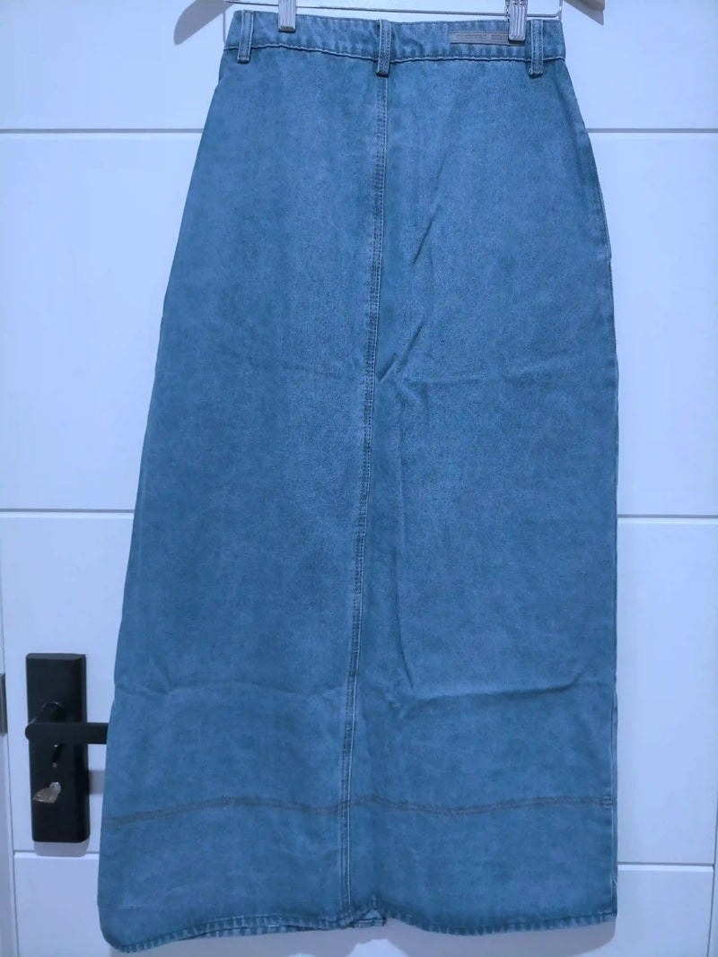 Presley Denim Button Front Maxi Skirt Mid Blue