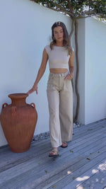 Indiana Stretch Wide Leg Belted Jean - Oatmeal
