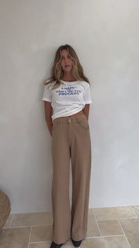 country denim brownstone warm beige jean video of model showing details of jean