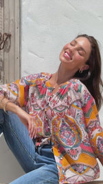 Malta Blouse Top - Pink and Mango Paisley print