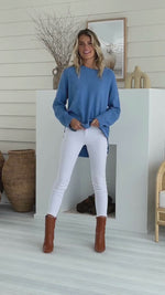 Willow Blue Waffle Knit Jumper by Miracle Fashion