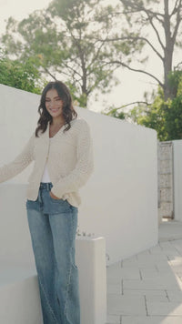 Video of Cloud Dancer Crochet Cardigan natural cream by Joop & Gypsy – fit, drape and pointelle detail