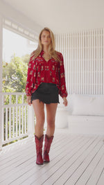 Bee Blouse Grenache print