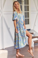 Rosella Midi Dress Blue Dusk print