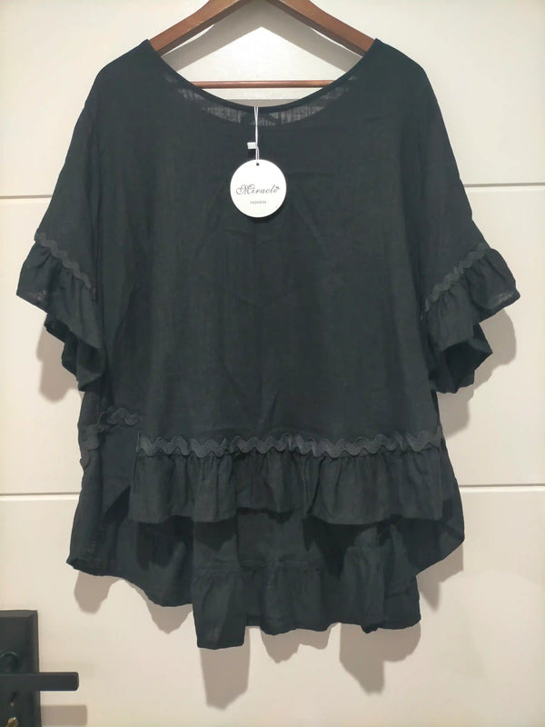 Ric Rac Linen Hi-Lo Top - Black
