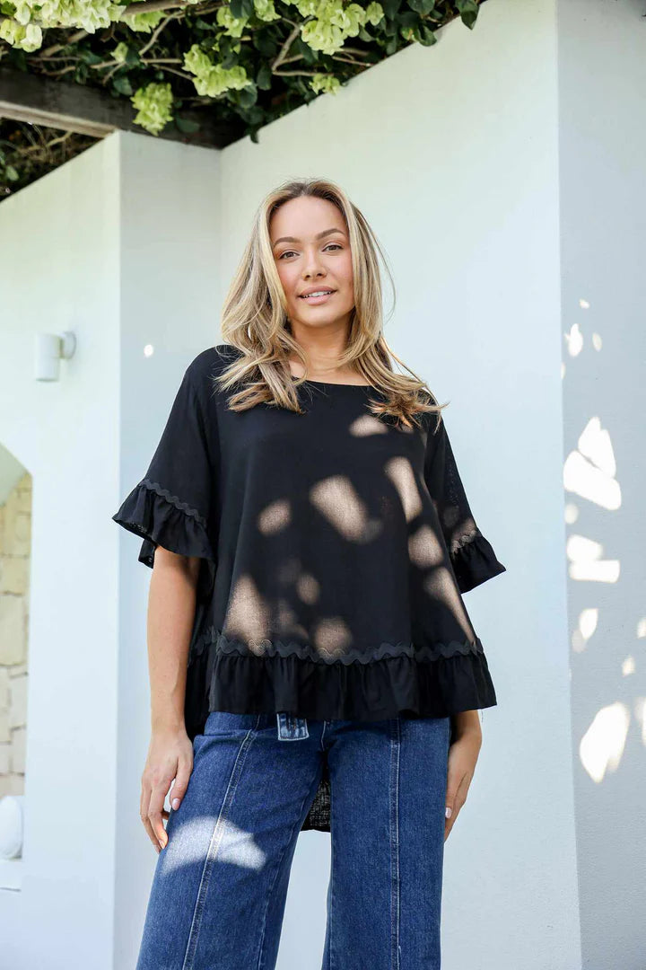 Ric Rac Linen Hi-Lo Top - Black