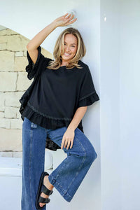Ric Rac Linen Hi-Lo Top - Black