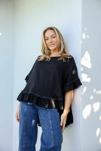 Ric Rac Linen Hi-Lo Top - Black