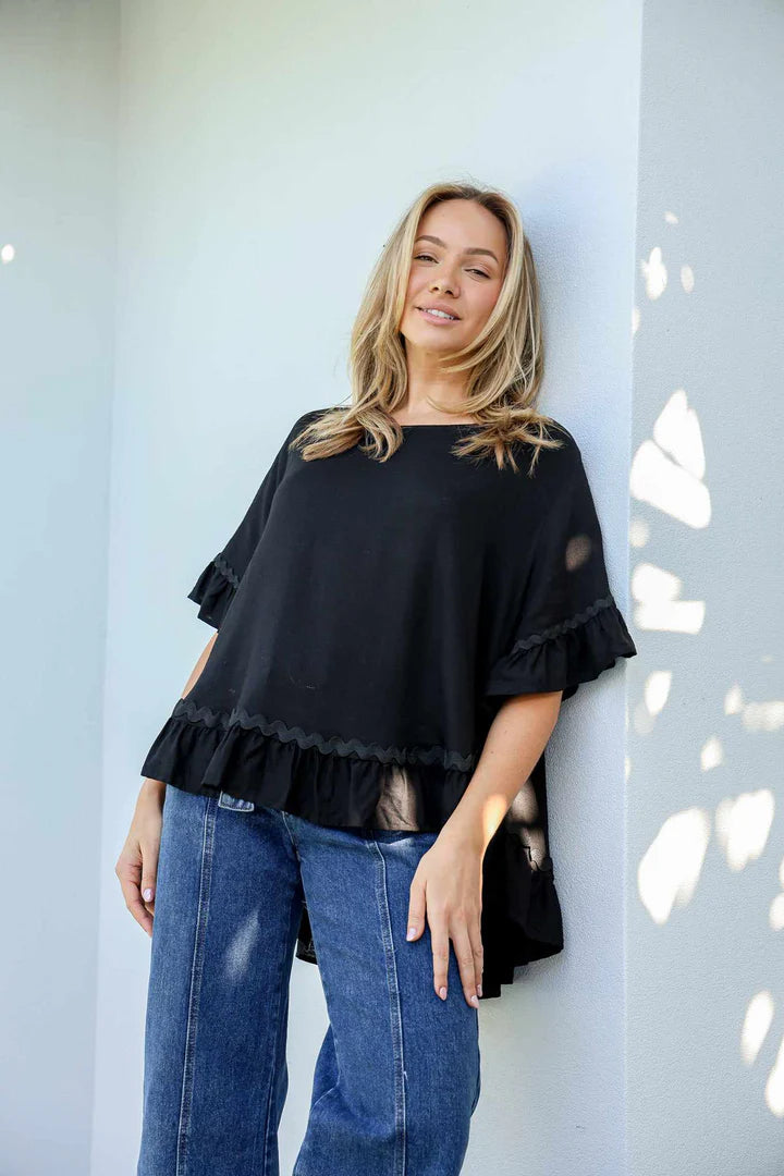 Ric Rac Linen Hi-Lo Top - Black
