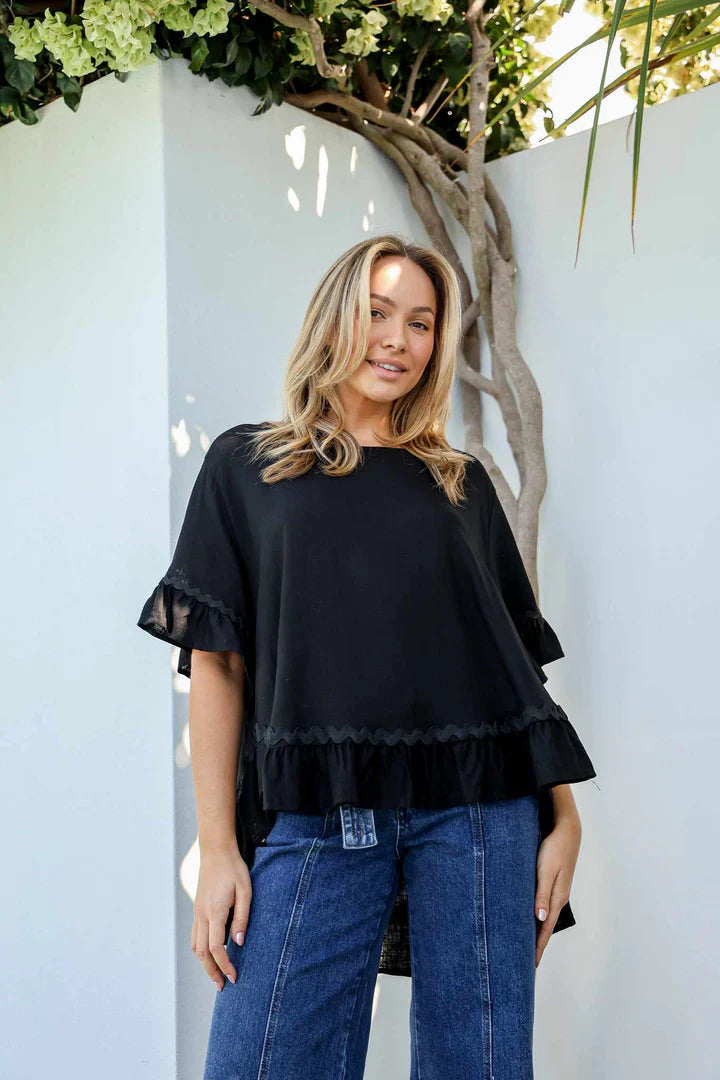 Ric Rac Linen Hi-Lo Top - Black