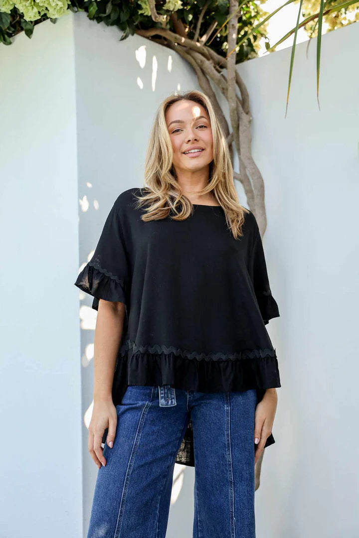 Ric Rac Linen Hi-Lo Top - Black