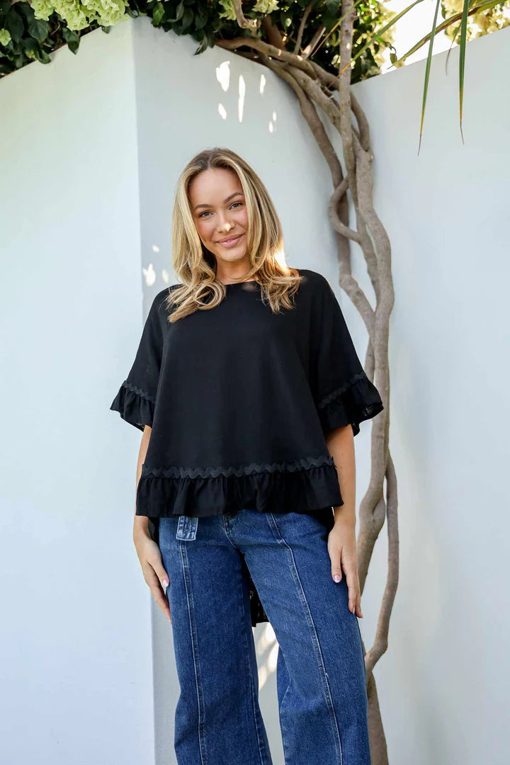 Ric Rac Linen Hi-Lo Top - Black