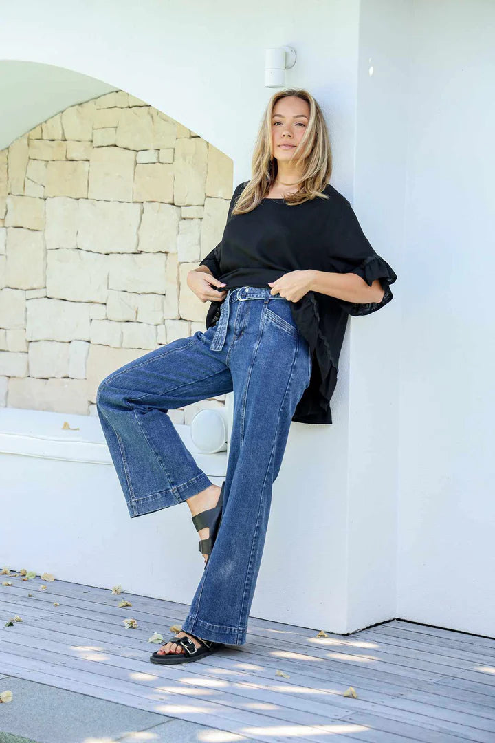 Ric Rac Linen Hi-Lo Top - Black