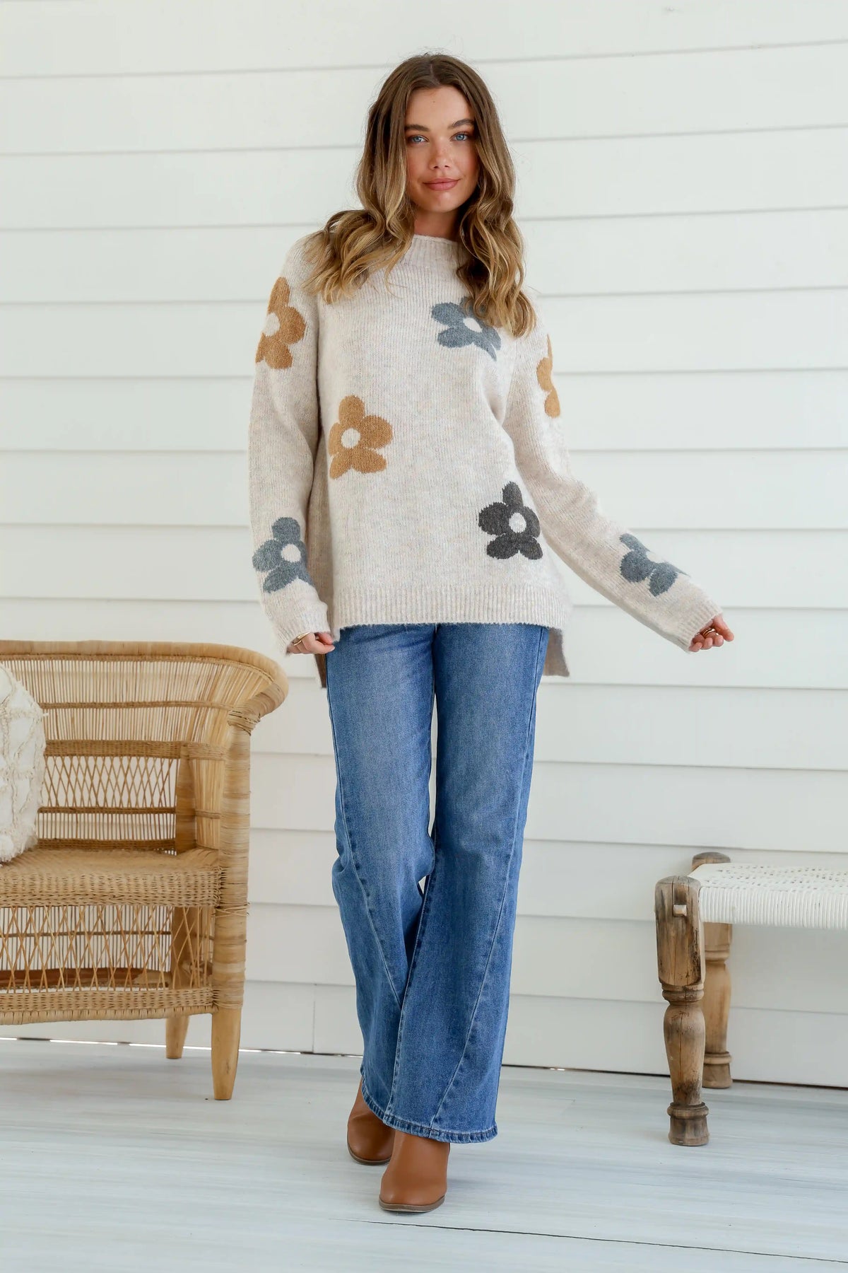 Sacha Daisy Knit Jumper - Oatmeal