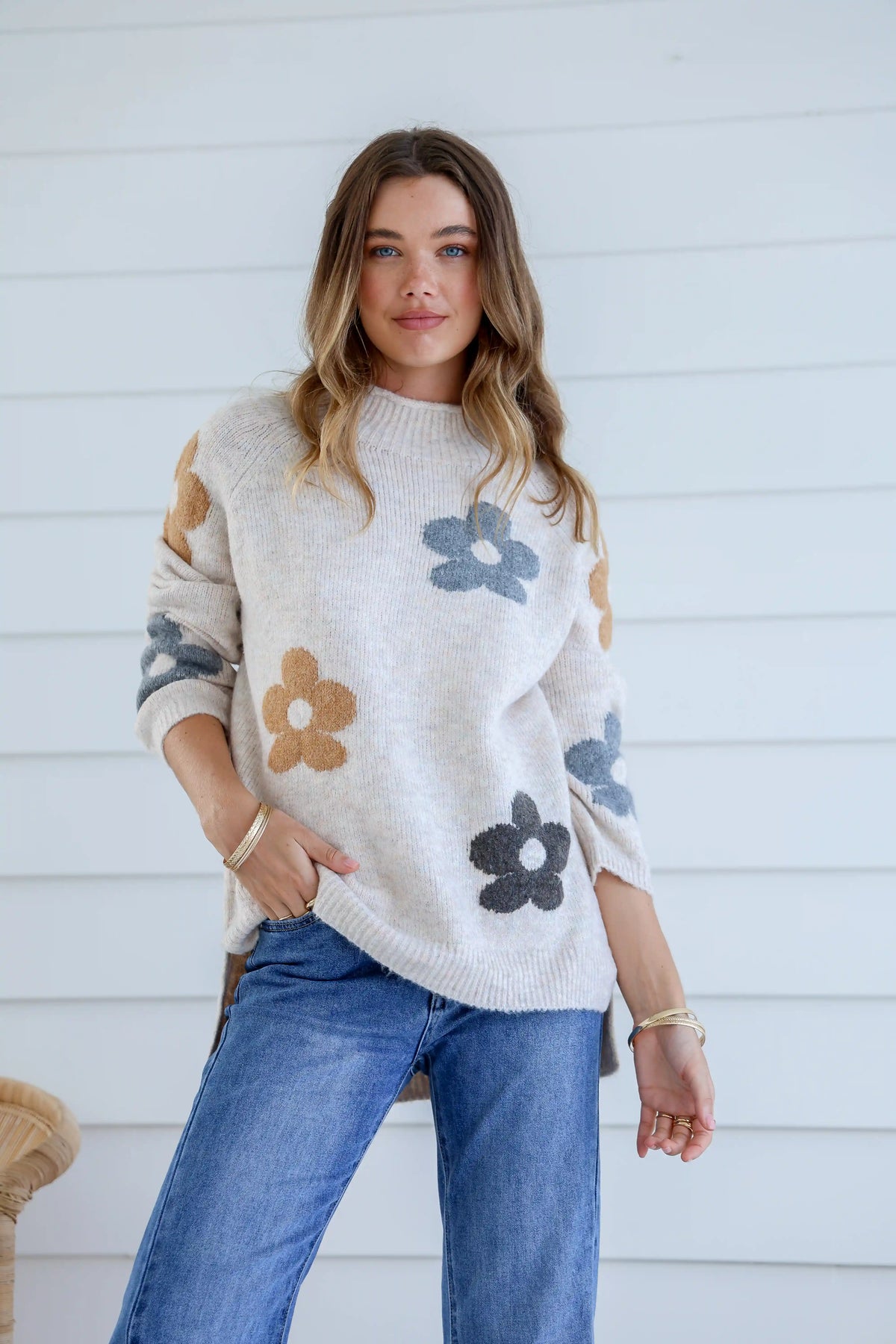 Sacha Daisy Knit Jumper - Oatmeal