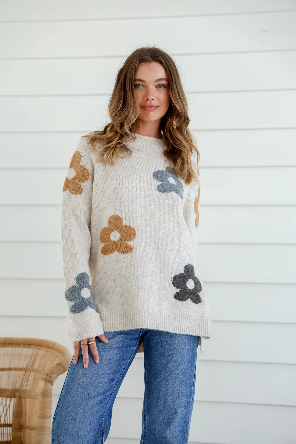 Sacha Daisy Knit Jumper - Oatmeal