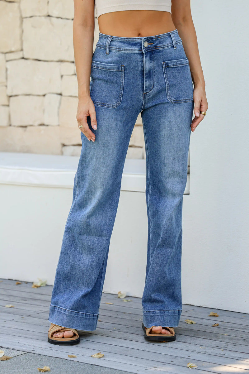 Sailor Wide Leg Pocket Jeans - Mid Blue