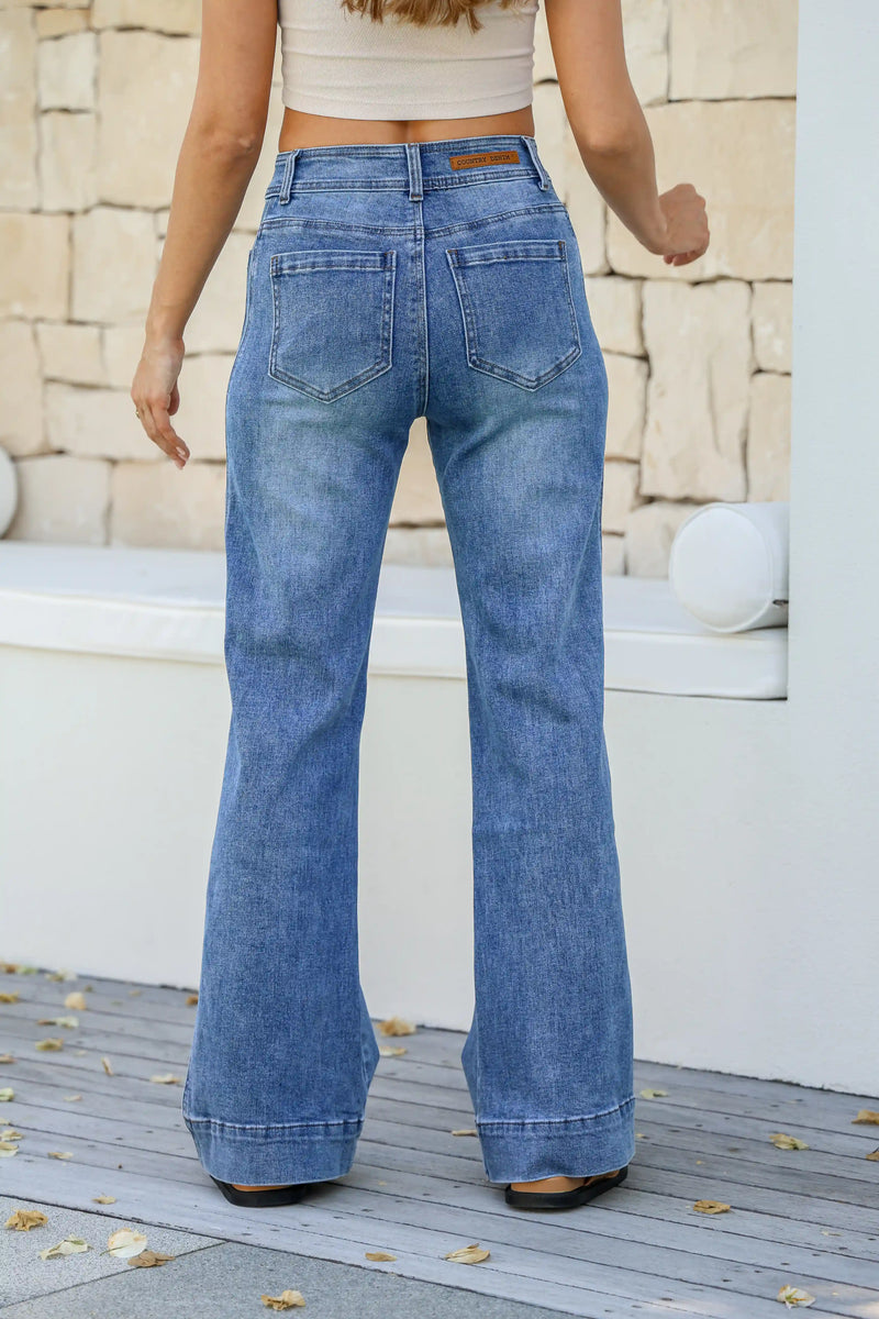 Sailor Wide Leg Pocket Jeans - Mid Blue