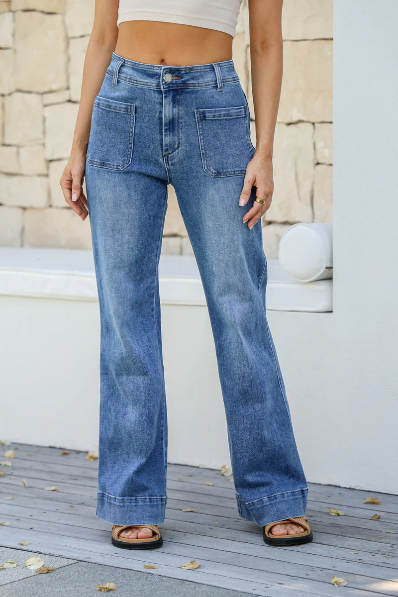 Sailor Wide Leg Pocket Jeans - Mid Blue
