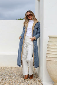 Maison Denim Sherpa Longline Jacket ~ Stonewash Blue