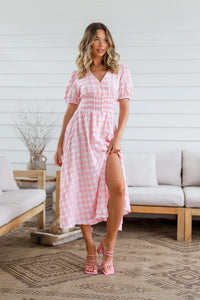 Spring Check Midi Dress Blush Print
